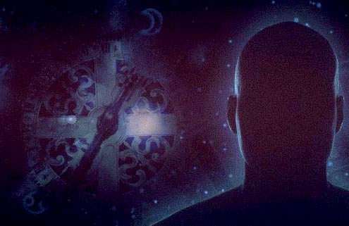 silhouette of man's head and shoulders dark